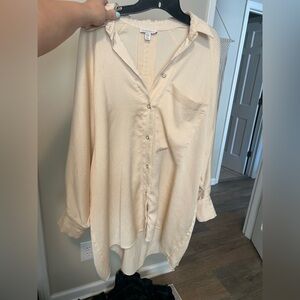 Topshop Peachy Cream Oversized Long Sleeve Button Down Shirt